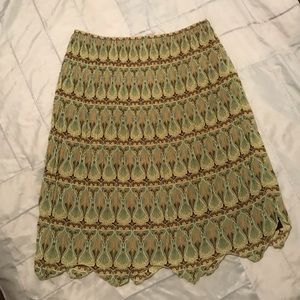 Accordion skirt, scallop hem, Sz 14, Green/Brown